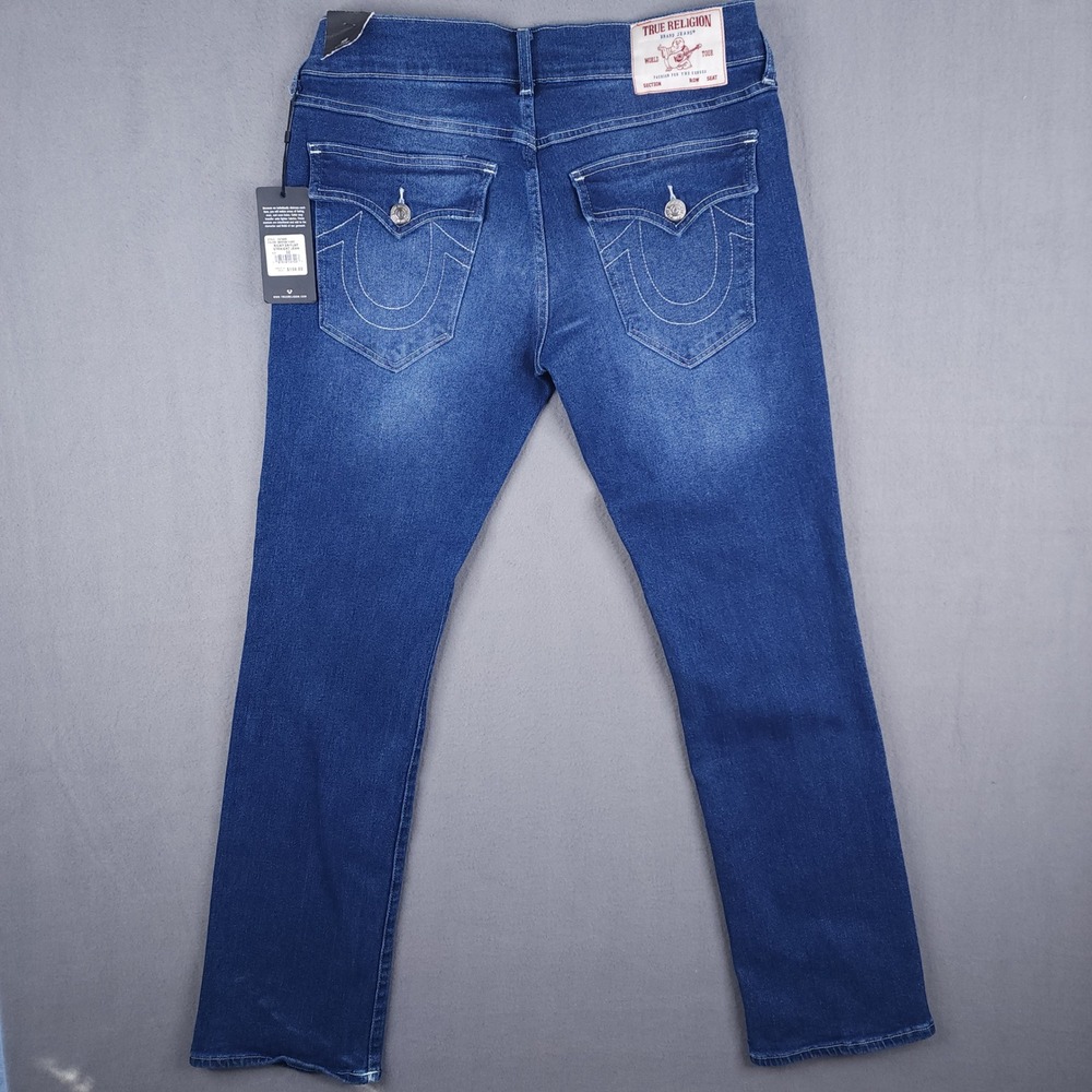 True Religion Ricky Straight Jeans Mens 32x34 Blue Flap Pocket‎ Y2K NEW - Picture 2 of 16
